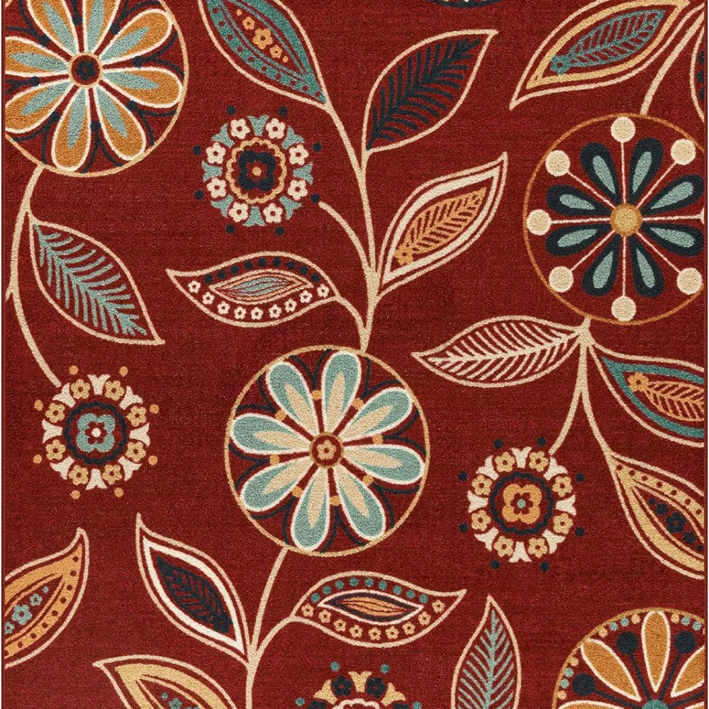 Reggie Floral Pet Mat, 4'9" x 7', Merlot