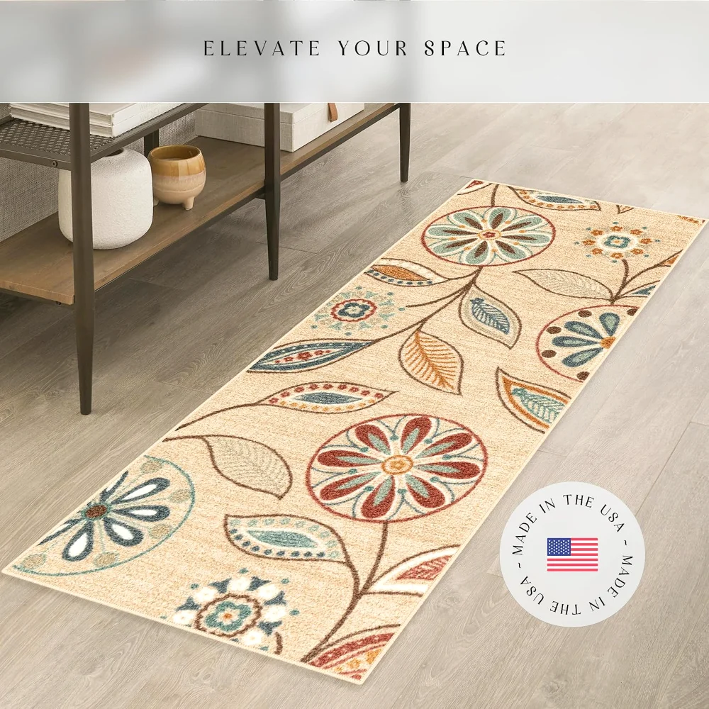 Reggie Floral Runner, 1'8" x 5', Beige, view 2