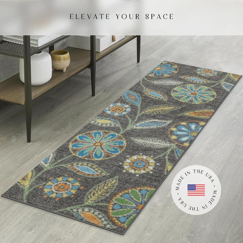 Reggie Floral Runner, 1'8" x 5', Dark Grey, view 3
