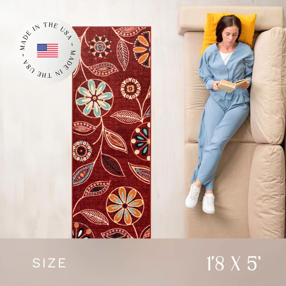 Reggie Floral Runner, 1'8" x 5', Merlot, view 3