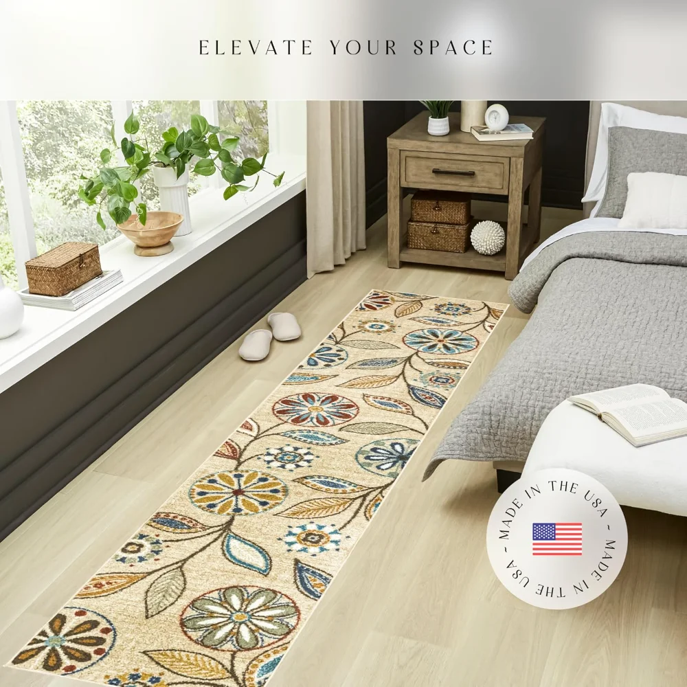 Reggie Floral Runner, 2' x 10', Beige, view 3
