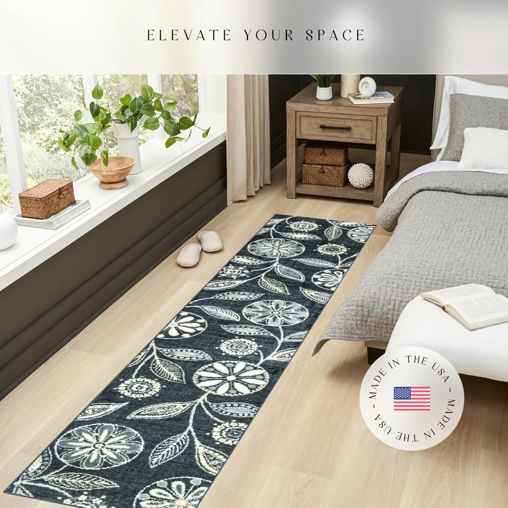 Reggie Floral Runner, 2' x 10', Blue, view 3