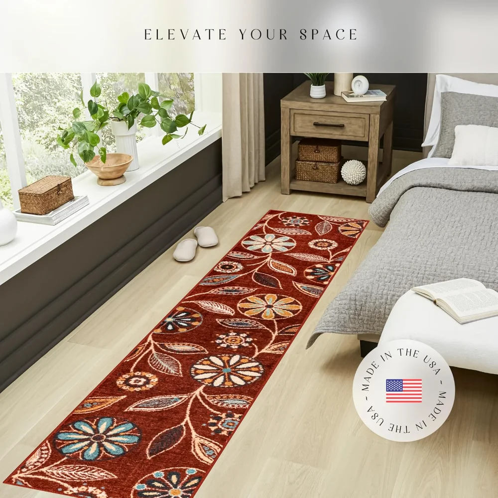 Reggie Floral Runner, 2' x 10', Merlot, view 3
