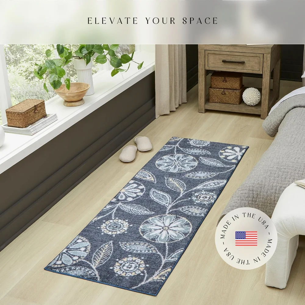 Reggie Floral Runner, 2' x 6', Blue, view 3