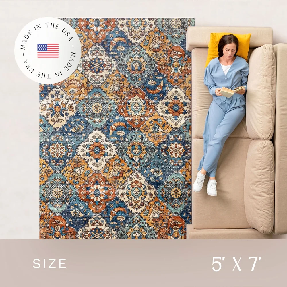 Sutton Oriental Area Rug, 4'9" x 7', Blue, view 3