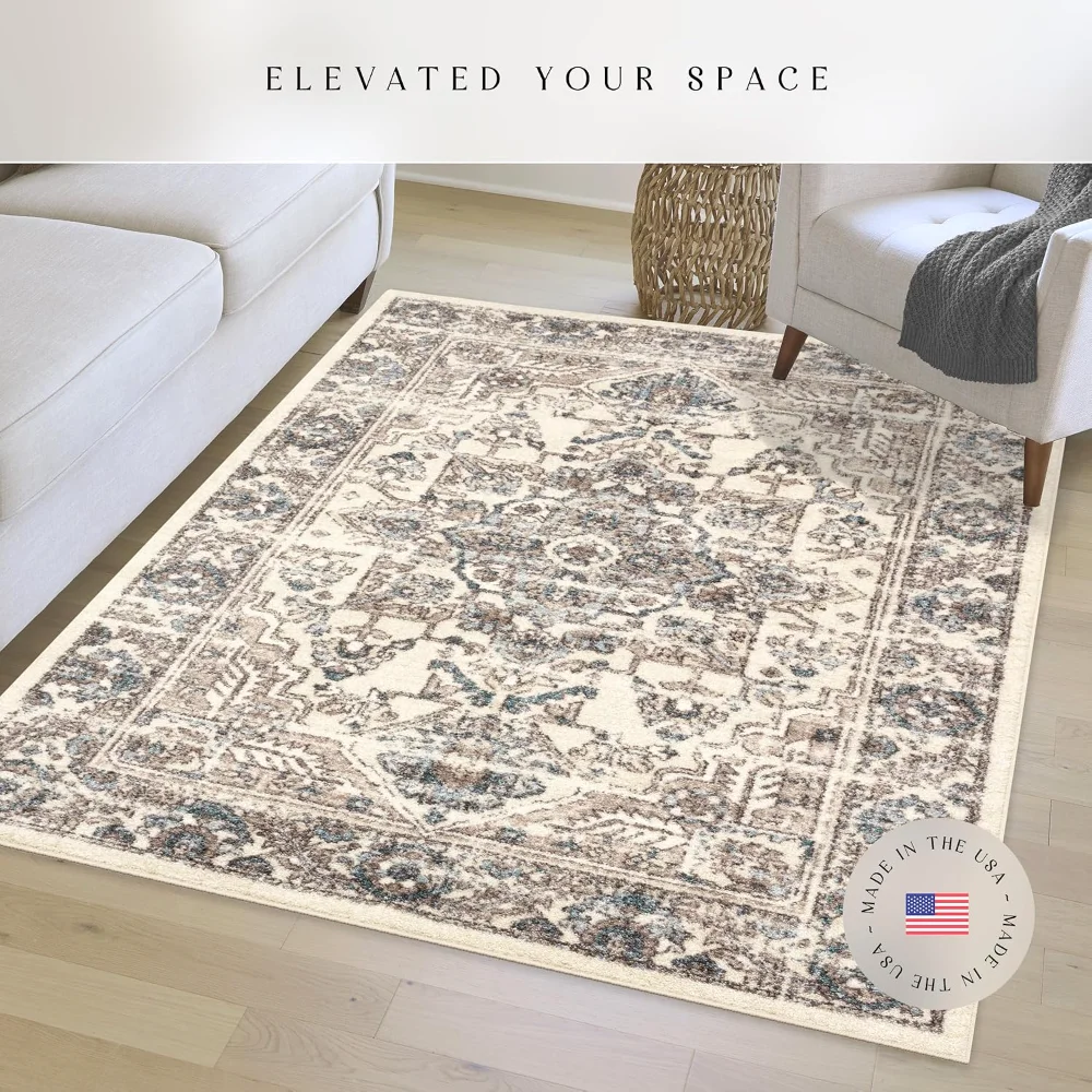Tapestry Farmhouse Area Rug, 4'9" x 7', Taupe, view 3