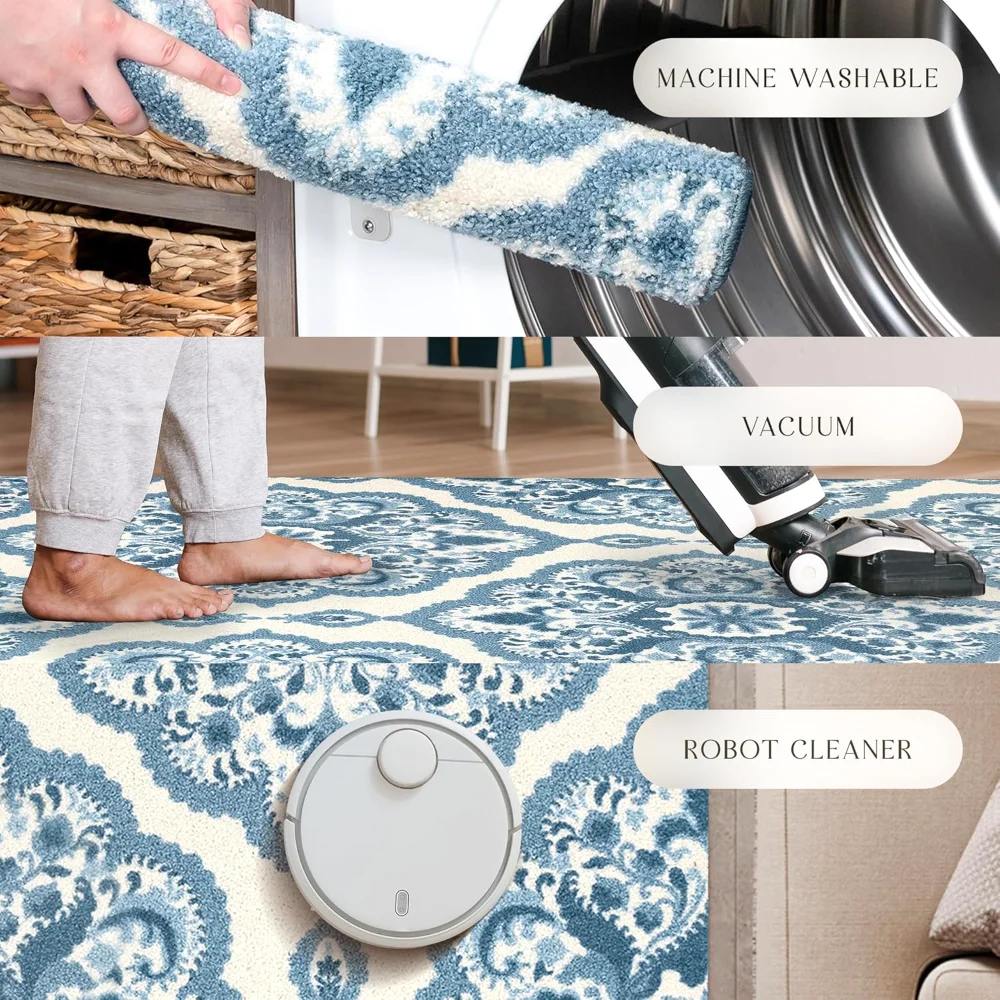 Vivian Medallion Pet Mat, 3'4" x 5', Blue, view 3