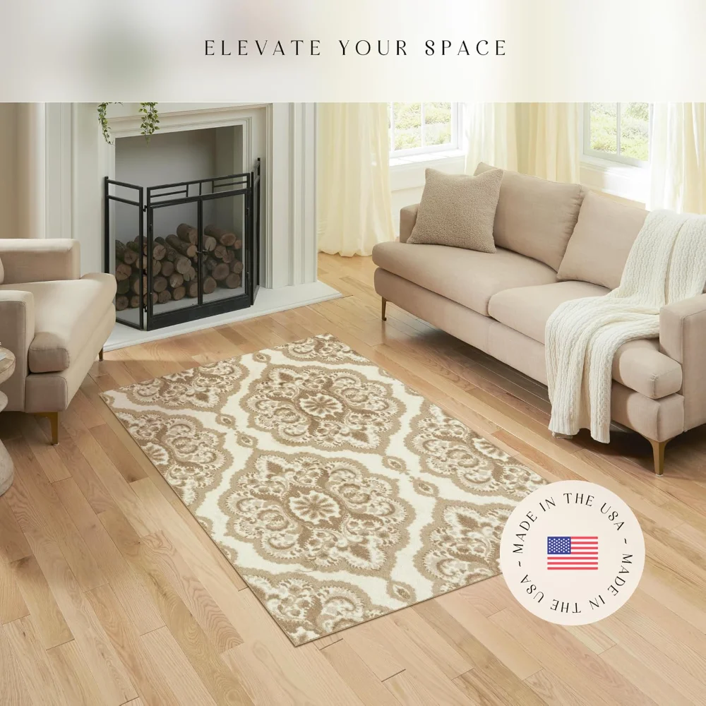 Vivian Medallion Pet Mat, 4'9" x 7', Beige, view 3