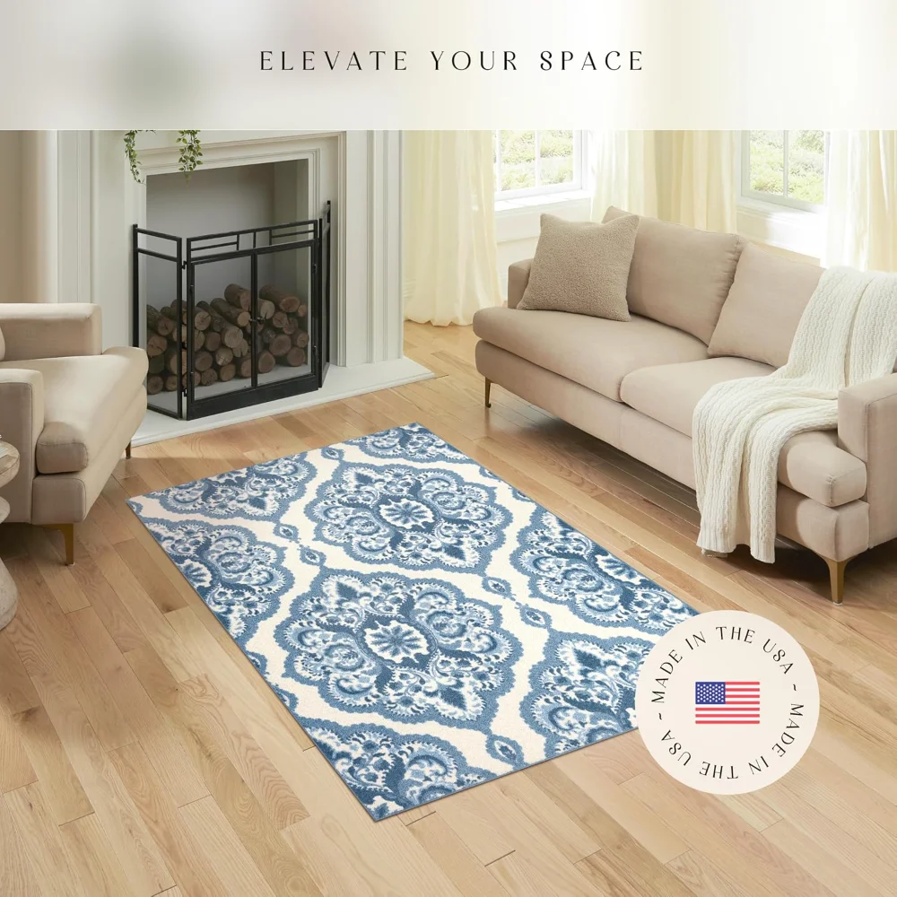 Vivian Medallion Pet Mat, 4'9" x 7', Blue, view 3