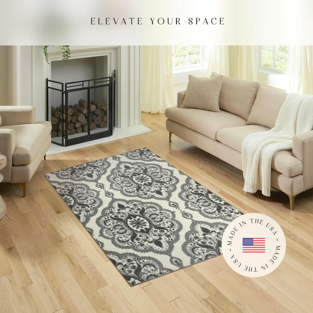 Vivian Medallion Pet Mat, 4'9" x 7', Grey, view 3