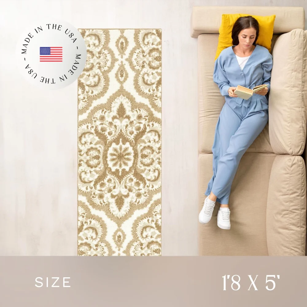 Vivian Medallion Runner, 1'8" x 5', Beige, view 4