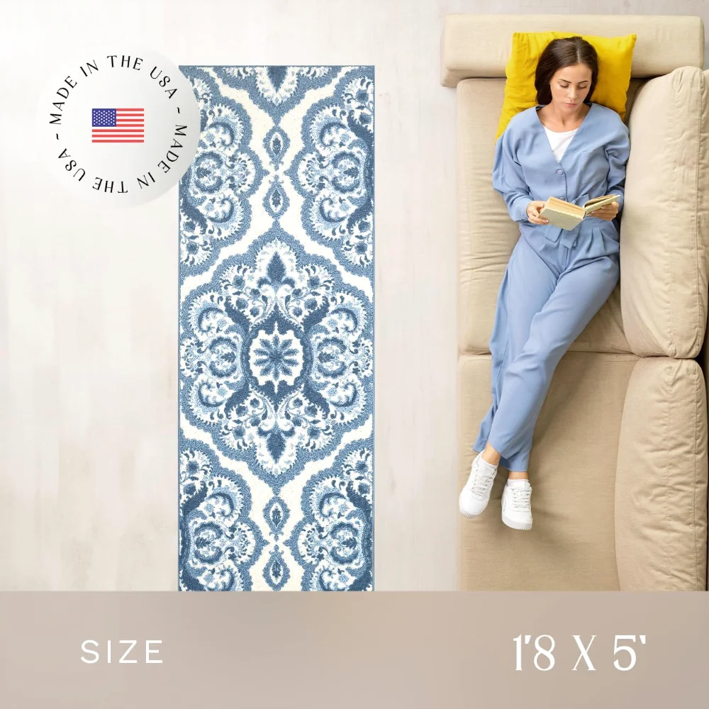 Vivian Medallion Runner, 1'8" x 5', Blue, view 3