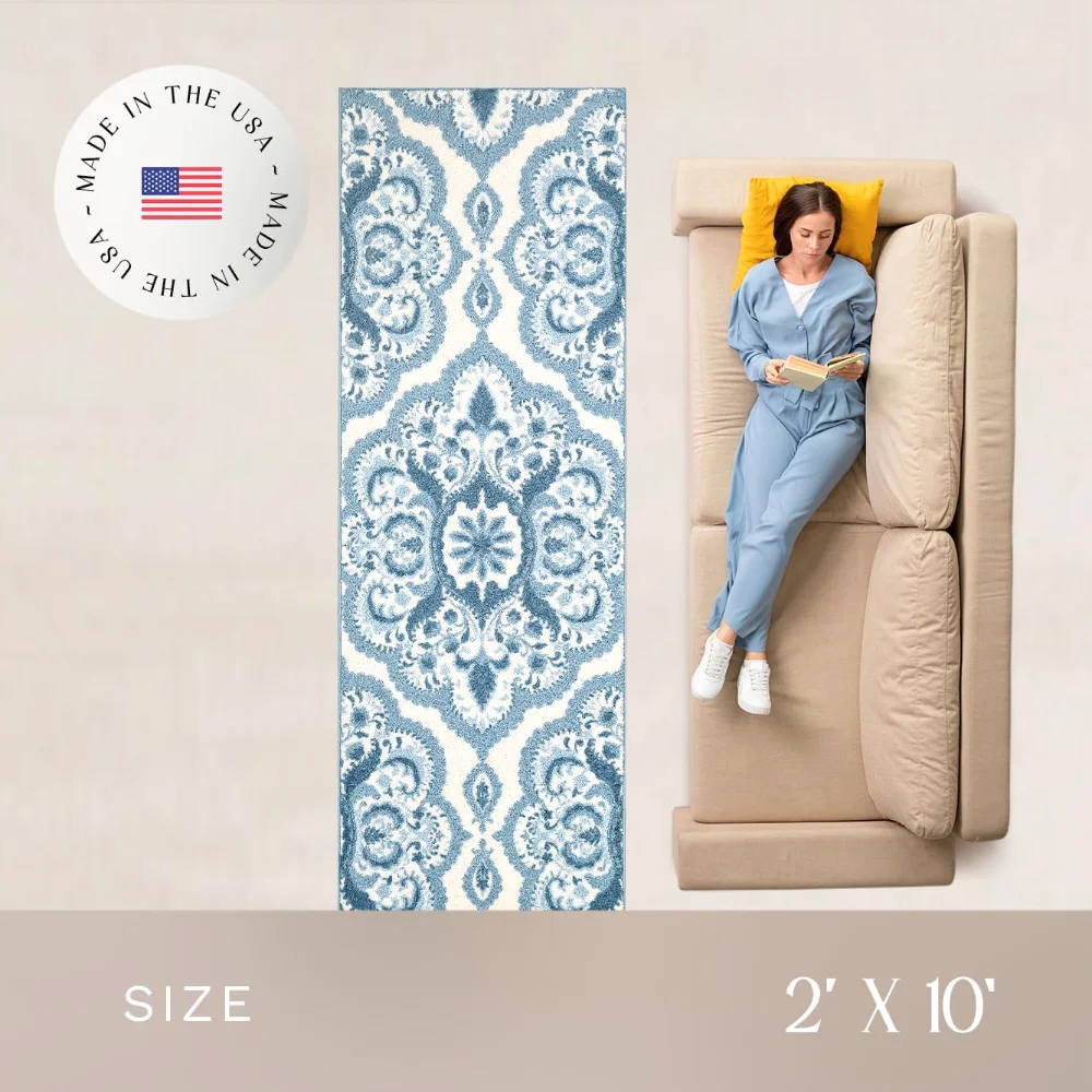 Vivian Medallion Runner, 2' x 10', Blue, view 4