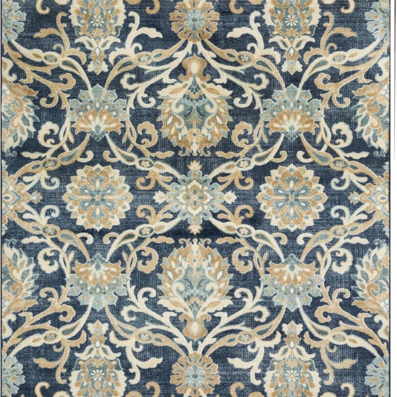 Blooming Damask Pet Mat, 5' x 7', Navy