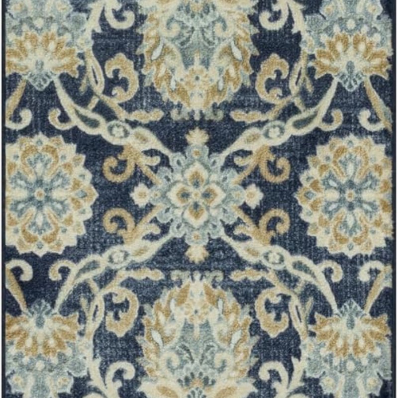 Blooming Damask Runner, 2' x 6', Navy