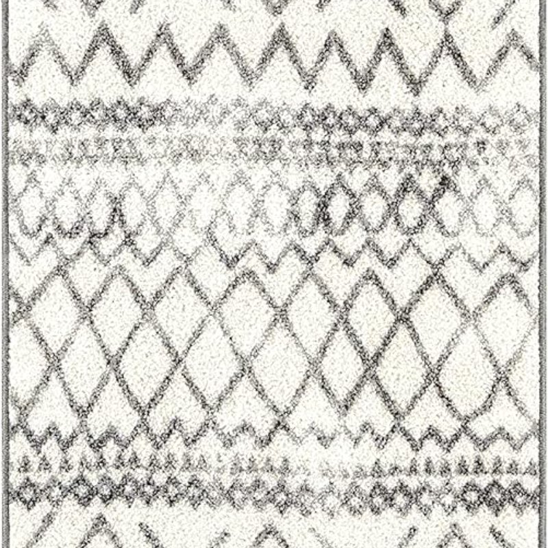 Diamond Distressed Moroccan Runner, 2' x 6', Ivory