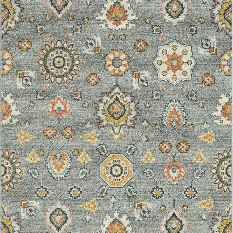 Fleur Contemporary Motif Livingroom & Bedroom Area Rug, 4'9" x 7', Radiant Grey
