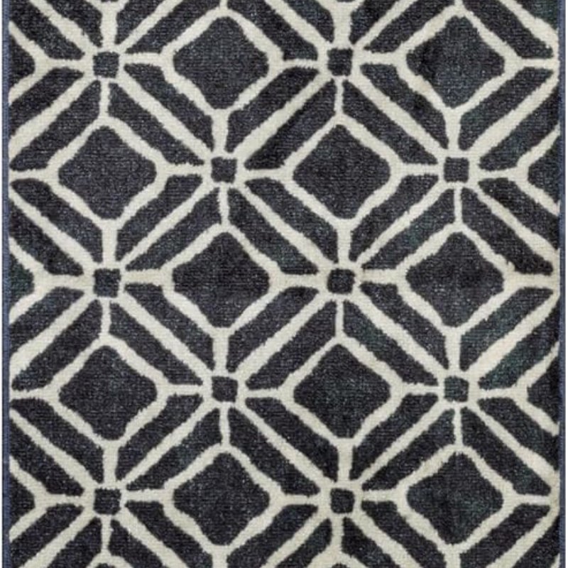 Moderna Geometric Runner, 2' x 6', Dark Blue