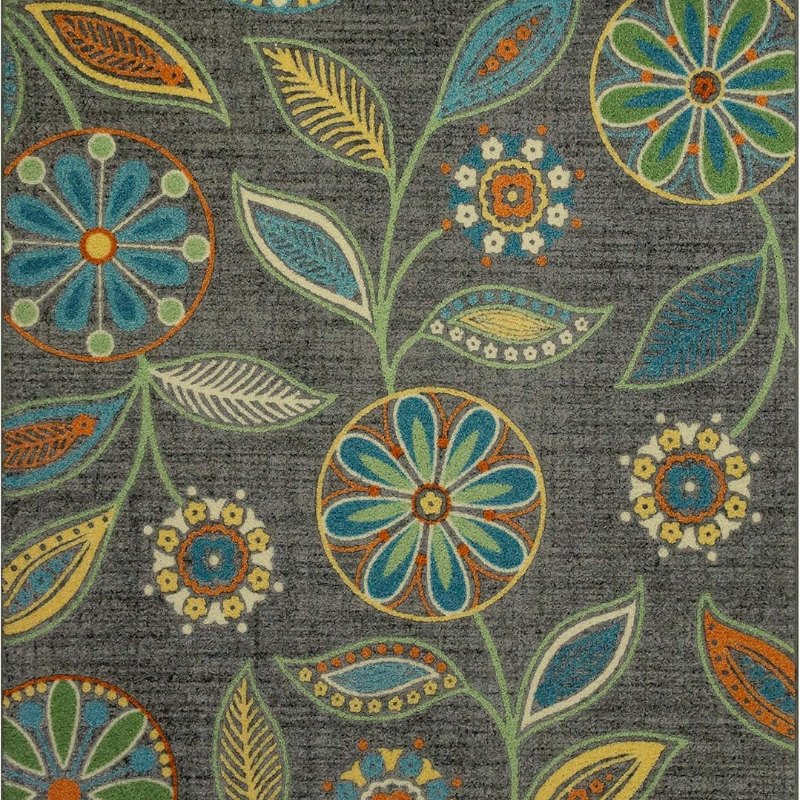 Reggie Floral Pet Mat, 4'9" x 7', Dark Grey